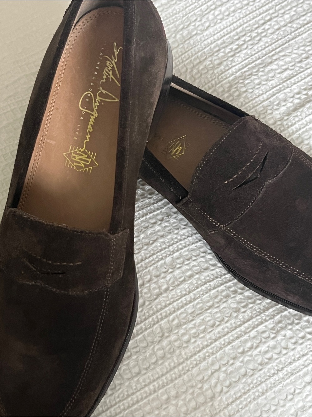 Martin Dingman Luxurious Dark Brown Suede Penny Loafers Made In Italy